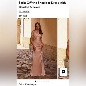 La Femme Satin Strapless Dress in Champagne